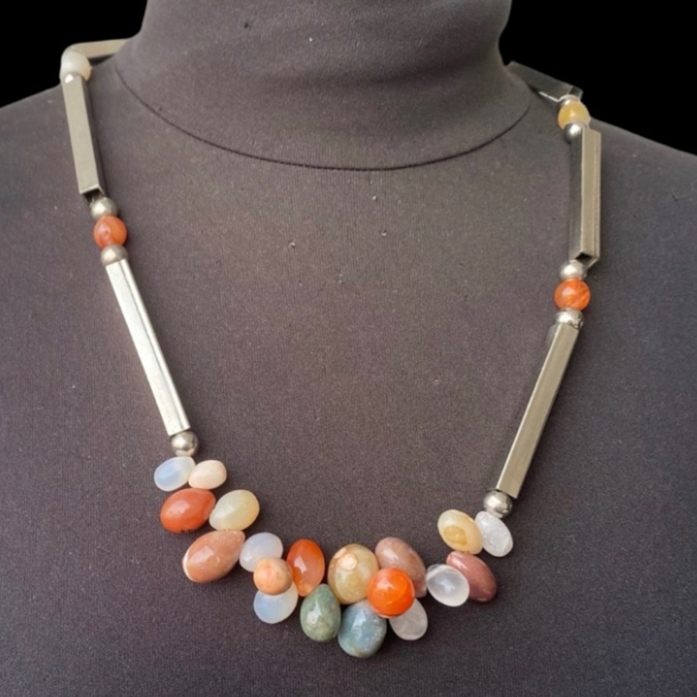 Color Me Colors of Agate, Silver-Agate Necklace